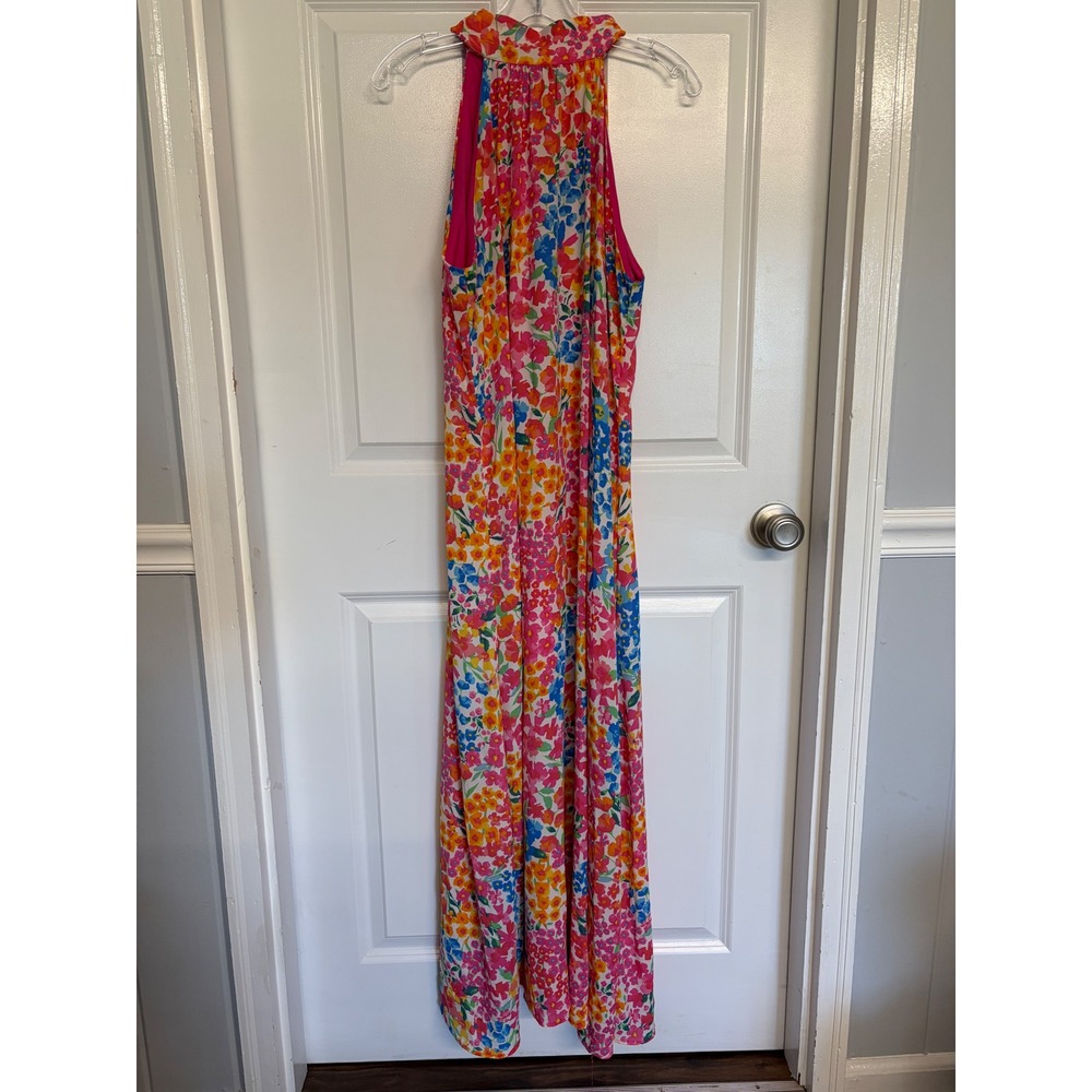 Caramela Floral Maxi Dress Womens Medium Pink Multi Halter Tie Back Boho Summer